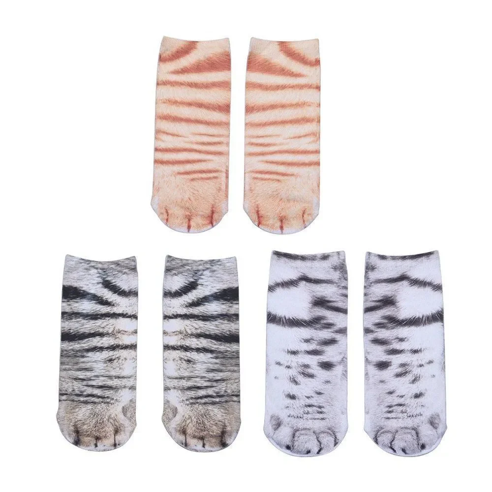 Multi Color Tiger, White Tiger & Cats Paw Sock Set of 3